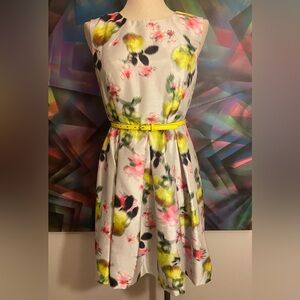 Bright Florals “Liz Clairborne” Fit & Flare Belted Dress- Size 8P